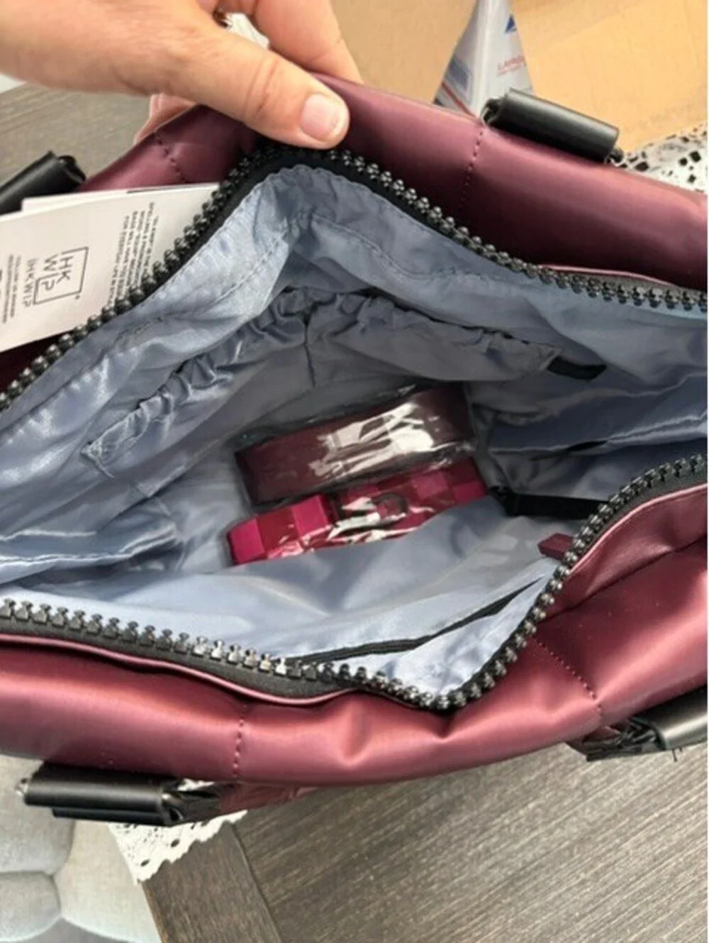 NWT IHKWIP quilted checkmate convertible crossbody on the go tote in burgundy